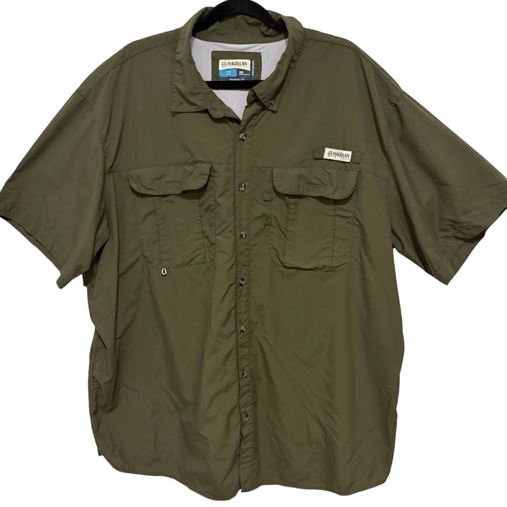 Magellan Fish Gear Shirt Mens 2XL Green Relaxed Fit Fishing Button Up